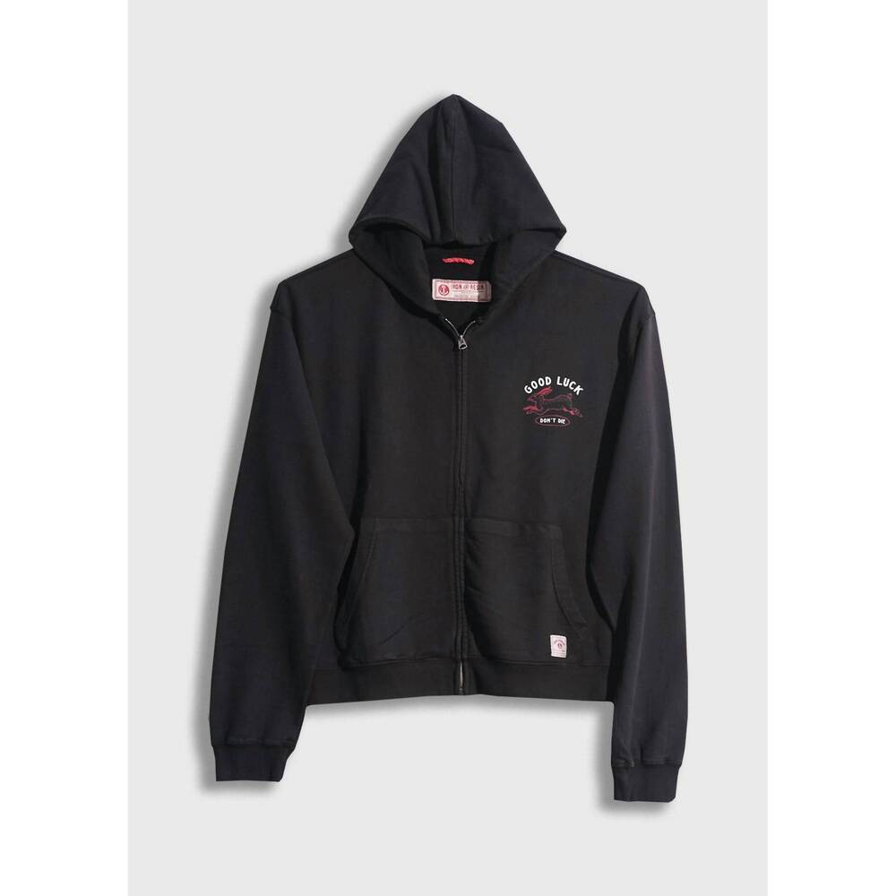NEW IRON & RESIN men's good luck zip hoodie in black